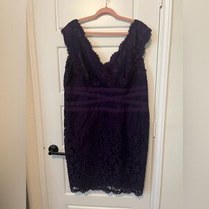 Tadashi Shoji Too Eggplant Purple Lace Knee Length Sheath Dress 18Q